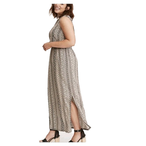 Torrid Challis Maxi Dress Plus Size 2X Ivory Black Print Sleeveless Long Column - Picture 1 of 11